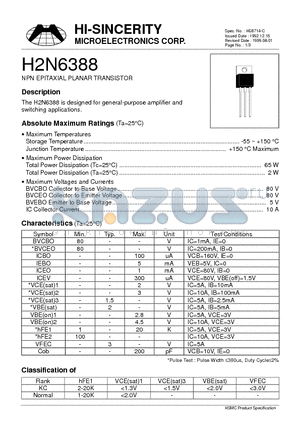 H2N6388 datasheet - NPN EPITAXIAL PLANAR TRANSISTOR