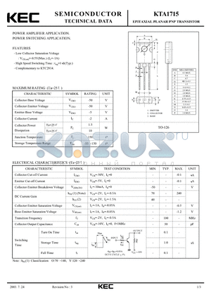 KTA1715_03 datasheet - EPITAXIAL PLANAR PNP TRANSISTOR