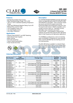 IXDF602D2TR datasheet - 2-Ampere Dual Low-Side Ultrafast MOSFET Drivers