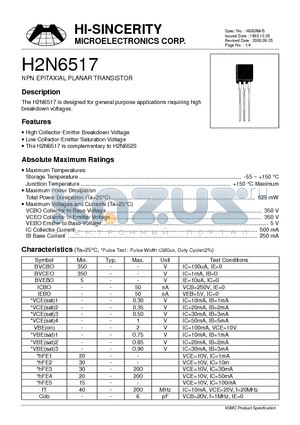 H2N6517 datasheet - NPN EPITAXIAL PLANAR TRANSISTOR