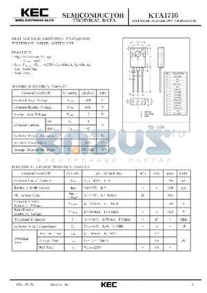 KTA1716 datasheet - EPITAXIAL PLANAR PNP TRANSISTOR (HIGH VOLTAGE, TELEPHONE POWER-SUPPLY USE)