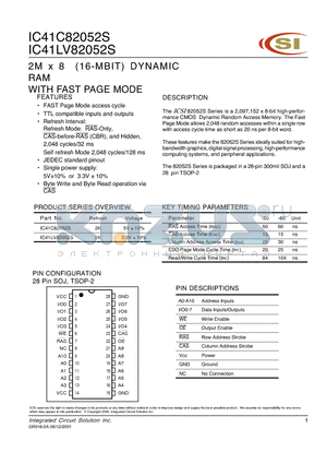 IC41C82052S-50J datasheet - 2M x 8 (16-MBIT) DYNAMIC RAM WITH FAST PAGE MODE