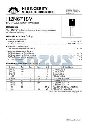 H2N6718 datasheet - NPN EPITAXIAL PLANAR TRANSISTOR