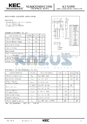 KTA1940 datasheet - TRIPLE DIFFUSED PNP TRANSISTOR(HIGH POWER AMPLIFIER)