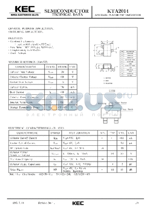 KTA2014 datasheet - EPITAXIAL PLANAR PNP TRANSISTOR (GENERAL PURPOSE, SWITCHING)