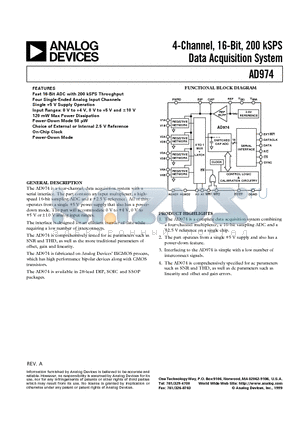 AD974BRS datasheet - 4-Channel, 16-Bit, 200 kSPS Data Acquisition System