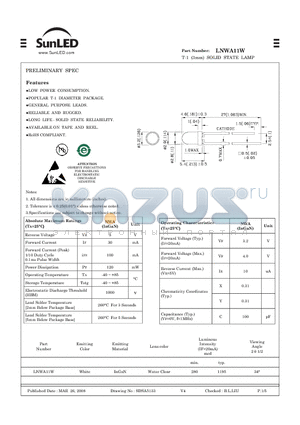 LNWA11W datasheet - T-1 (3mm) SOLID STATE LAMP