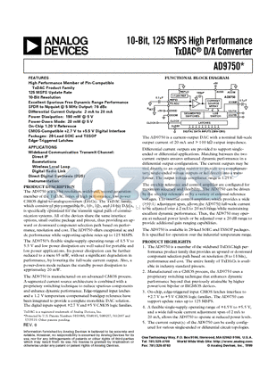 AD9750 datasheet - 10-Bit, 125 MSPS High Performance TxDAC  D/A Converter