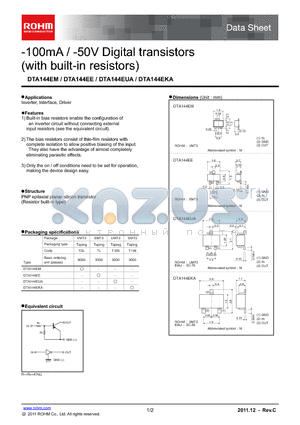 DTA144EE datasheet - 100mA / -50V Digital transistors