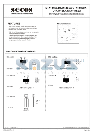 DTA144EE datasheet - PNP Digital Transistors (Built-in Resistors)