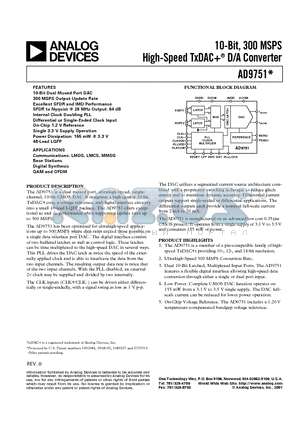 AD9751-EB datasheet - 10-Bit, 300 MSPS High-Speed TxDAC D/A Converter