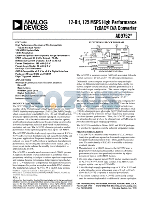 AD9752-EB datasheet - 12-Bit, 125 MSPS High Performance TxDAC D/A Converter