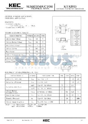 KTA2015 datasheet - EPITAXIAL PLANAR PNP TRANSISTOR (GENERAL PURPOSE, SWITCHING)
