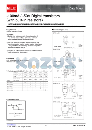 DTA144EE_09 datasheet - -100mA / -50V Digital transistors (with built-in resistors)