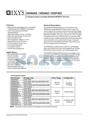 IXDI402SI-16 datasheet - 2 Ampere Dual Low-Side Ultrafast MOSFET Drivers