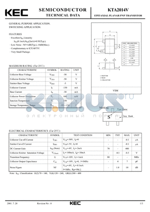 KTA2014V datasheet - EPITAXIAL PLANAR PNP TRANSISTOR