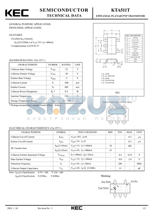 KTA511T datasheet - EPITAXIAL PLANAR PNP TRANSISTOR