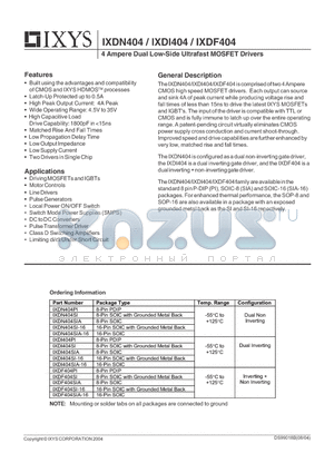 IXDI404SI datasheet - 4 Ampere Dual Low-Side Ultrafast MOSFET Drivers