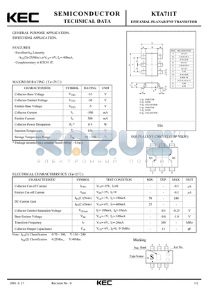 KTA711T datasheet - EPITAXIAL PLANAR PNP TRANSISTOR