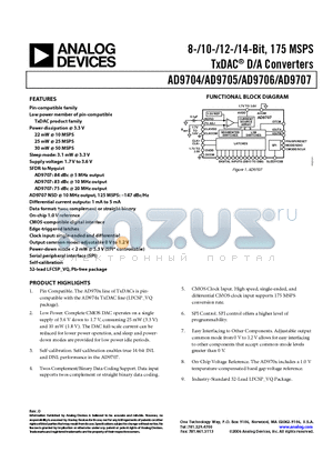 AD9705BCPZRL7 datasheet - 8-/10-/12-/14-Bit, 175 MSPS TxDAC D/A Converters