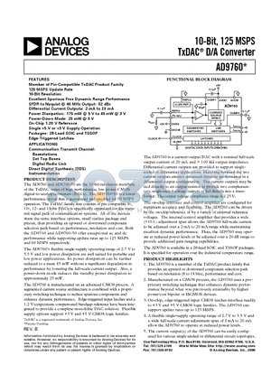 AD9760AR datasheet - 10-Bit, 125 MSPS TxDAC D/A Converter