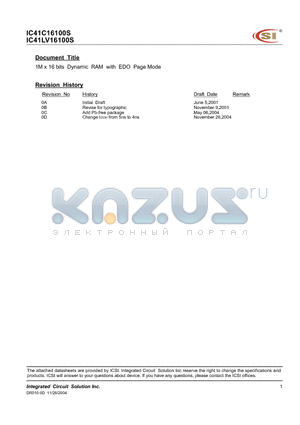 IC41LV16100S-60KI datasheet - 1M x 16 (16-MBIT) DYNAMIC RAM  WITH EDO PAGE MODE