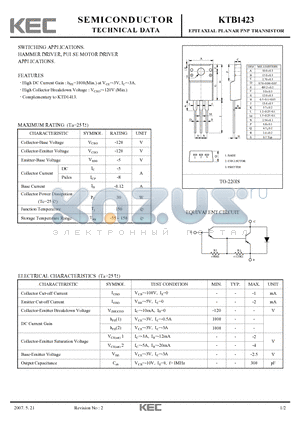 KTB1423 datasheet - EPITAXIAL PLANAR PNP TRANSISTOR