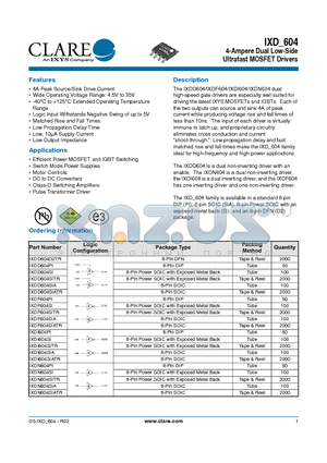 IXDF604SITR datasheet - 4-Ampere Dual Low-Side Ultrafast MOSFET Drivers