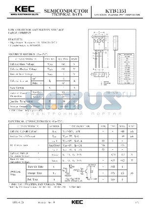 KTB1151 datasheet - EPITAXIAL PLANAR PNP TRANSISTOR (LOW COLLECTOR SATURATION VOLTAGE LARGE CURRENT)