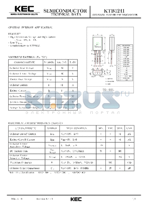 KTB1241 datasheet - EPITAXIAL PLANAR PNP TRANSISTOR (GENERAL PURPOSE)