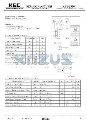 KTB2510 datasheet - EPITAXIAL PLANAR PNP TRANSISTOR (HIGH POWER AMPLIFIER DARLINGTON)