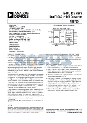 AD9765-EB datasheet - 12-Bit, 125 MSPS Dual TxDAC D/A Converter