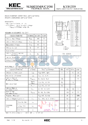 KTB1370 datasheet - TRIPLE DIFFUSED PNP TRANSISTOR(HIGH CURRENT SWITCHING, POWER AMPLIFIER)