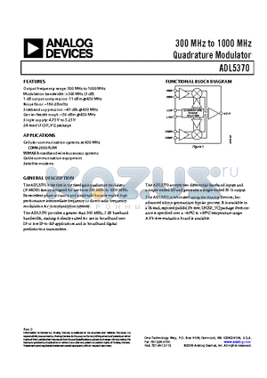 AD9767 datasheet - 300 MHz to 1000 MHz Quadrature Modulator