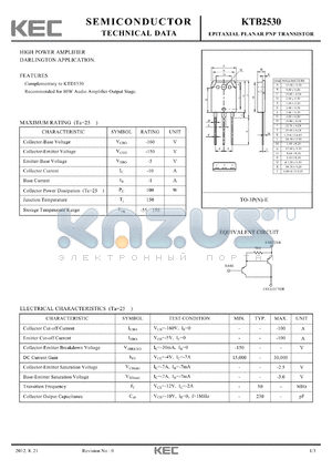 KTB2530 datasheet - EPITAXIAL PLANAR PNP TRANSISTOR