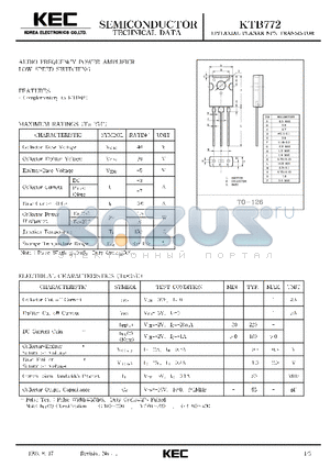 KTB772 datasheet - EPITAXIAL PLANAR NPN TRANSISTOR (AUDIO FREQUENCY  POWER AMPLIFIER LOW SPEED SWITCHING)
