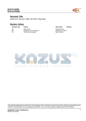 IC41LV16256-50TIG datasheet - 256Kx16 bit Dynamic RAM with EDO Page Mode