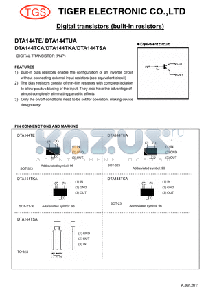 DTA144TSA datasheet - Digital transistors (built-in resistors)