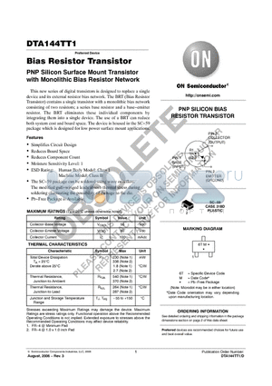 DTA144TT1 datasheet - Bias Resistor Transistor PNP Silicon Surface Mount Transistor with Monolithic Bias Resistor Network