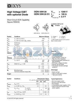 IXDN55N120D1 datasheet - High Voltage IGBT with optional Diode