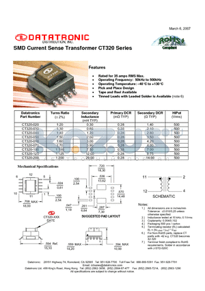 CT320-200 datasheet - SMD Current Sense Transformer