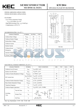 KTC2814 datasheet - EPITAXIAL PLANAR NPN TRANSISTOR