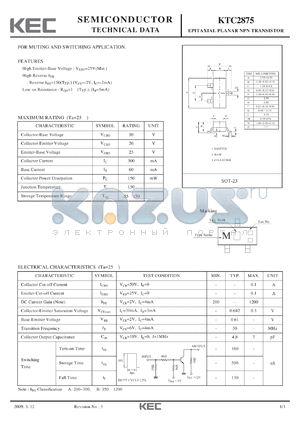 KTC2875 datasheet - EPITAXIAL PLANAR NPN TRANSISTOR