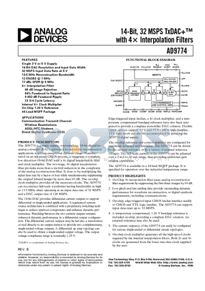 AD9774EB datasheet - 14-Bit, 32 MSPS TxDAC with 4x Interpolation Filters