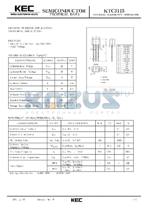 KTC3113 datasheet - EPITAXIAL PLANAR NPN TRANSISTOR (GENERAL PURPOSE, SWITCHING)
