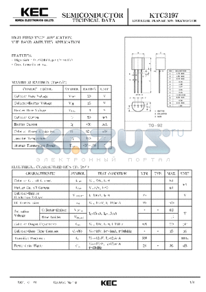 KTC3197 datasheet - EPITAXIAL PLANAR NPN TRANSISTOR (HIGH FREQUENCY, VHF BAND AMPLIFIER)