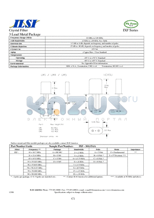 IXF-10A15BF datasheet - Crystal Filter 3 Lead Metal Package