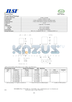 IXF-10A15CT datasheet - Crystal Filter 3 Lead Metal Package