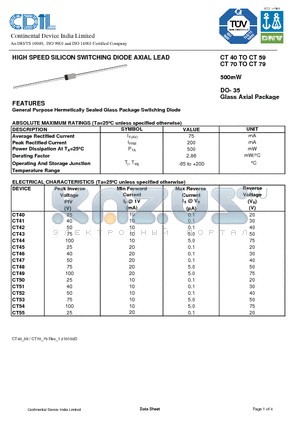CT43 datasheet - HIGH SPEED SILICON SWITCHING DIODE AXIAL LEAD
