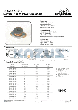 LO1608 datasheet - Surface Mount Power Inductors